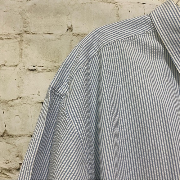 Ralph Lauren Blue White Striped Seersucker Cotton Button Up - Picture 2 of 6